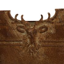 Article Coupe ovale en métal avec poignées et motif cerf, finition rouille, 36 cm