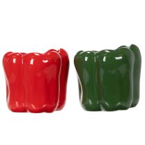 Article Pot de fleurs en céramique Poivrons rouge et vert Déco de cuisine moderne 13 cm, lot de 2