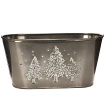 Article Cache-pot ovale en zinc avec motif sapins en relief 25 cm
