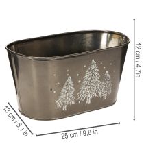 Article Cache-pot ovale en zinc avec motif sapins en relief 25 cm