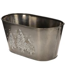 Article Cache-pot ovale en zinc avec motif sapins en relief 25 cm