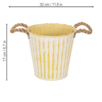 Article Pot en métal, décoration printanière, jardinière avec anses Jaune Shabby Chic Ø18cm H17.5cm