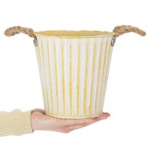 Article Pot en métal jaune avec poignées en corde style Shabby Chic Ø18cm H17,5cm