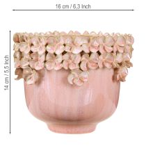 Article Cache-pot en céramique rose – Cache-pot élégant avec décor floral Ø16cm