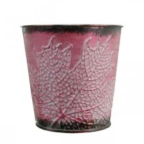 Article Jardinière à décor de feuilles, récipient en métal, automne, cache-pot vin rouge Ø10cm H10cm