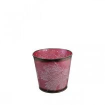 Article Pot décoratif à planter, seau en étain, décoration en métal avec motif de feuilles rouge vin Ø14cm H12,5cm