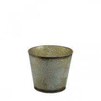 Jardinière pour l&#39;automne, seau en métal à décor de feuilles, vase en métal doré Ø14cm H12.5cm