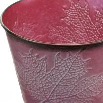 Article Cache-pot à décor de feuilles, décoration d&#39;automne, jardinière en métal rouge vin Ø16,5 cm H14,5 cm