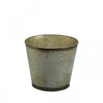 Pot d&#39;automne, cache-pot avec feuilles, décoration métal doré Ø16.5cm H14.5cm