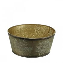 Bol d&#39;automne, pot en métal à décor de feuilles, cache-pot doré Ø25cm H10cm