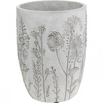 Article Vase Concrete White Flower vase avec fleurs en relief vintage Ø18cm