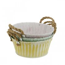 Article Coupe en métal, coupe à fleurs, cache-pot avec anses rose/vert/jaune shabby chic Ø22cm H9.5cm lot de 3