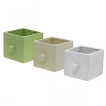 Article Jardinière en céramique, tiroir pour planter, carré, 12×10,5×9,5cm 3 pcs