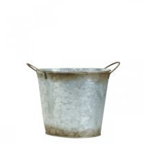 Article Pot décoratif à anses, seau à plantes, récipient en métal argenté, patiné Ø17cm H16,5cm