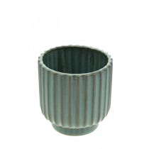 Cache-pot, vase en céramique, jardinière ondulée vert, marron Ø11,5cm H12,5cm