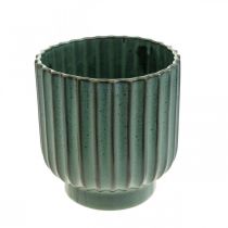 Cache-pot en céramique, décoration florale, cache-pot ondulé vert, marron Ø15.5cm H16.5cm