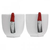 Article Pot de Noël avec gnome, décoration de l'avent, jardinière en béton blanc, rouge Ø8cm H12.5cm 2pcs
