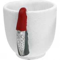 Article Pot de Noël avec gnome, décoration de l'avent, jardinière en béton blanc, rouge Ø8cm H12.5cm 2pcs