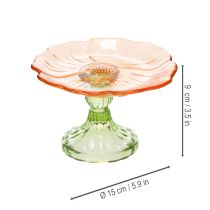 Article Assiette décorative en verre avec pied, motif floral, idéale pour une décoration de table élégante et estivale, 15 cm