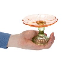 Article Assiette décorative en verre avec pied, motif floral, idéale pour une décoration de table élégante et estivale, 15 cm