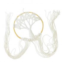 Article Attrape-rêves en macramé, arbre de vie, décoration murale bohème, Ø 28 cm, H 92 cm, blanc naturel