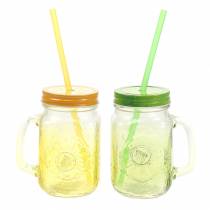 Verre à boire avec couvercle et paille assorties Ø7cm H13.5cm 2pcs