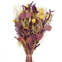 Article Bouquet sec jaune violet vert craspedia eucalyptus 53cm 150g