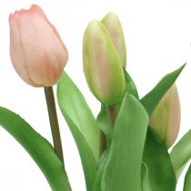 Article Tulipe Rose et Verte en Pot - Plante Artificielle Déco 23 cm