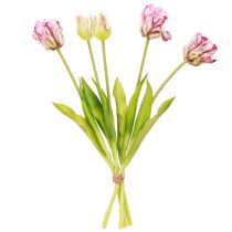 Article Bouquet de Tulipes Artificielles Parrot Lilas avec 5 Fleurs 40 cm