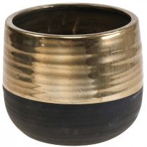 Jardinière Grand Pot Céramique Noir Doré Ø20.5cm H18cm