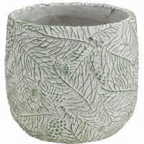 Article Jardinière en céramique vert blanc gris branches de sapin Ø12.5cm H12cm