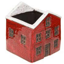 Article Jardinière en céramique maison de l&#39;Avent rouge et blanc 10×10×12cm
