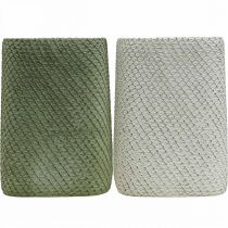 Article Lot de 2 cache-pots en céramique blancs et verts motif filet 14x14x21,5 cm