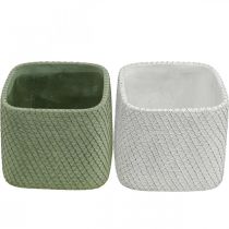 Article Jardinière en céramique maille relief vert blanc 17x17cm H15cm 2pcs