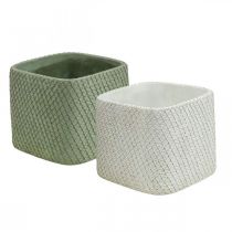 Article Jardinière en céramique maille relief vert blanc 13,5x13,5cm H13cm 2pcs