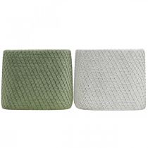 Article Jardinière en céramique maille relief vert blanc 12,5x12,5cm H9cm 2pcs