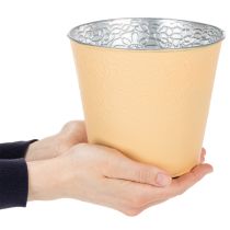 Article Cache-pot métallique orange pastel Ø16cm H14cm avec motif floral