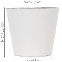 Article Cache-pot en métal blanc avec motif floral, Ø16 cm H14 cm