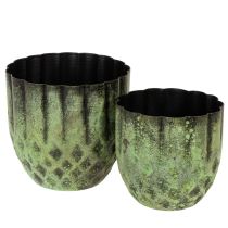 Article Pot de fleurs vintage en métal, vert, Ø 14/12 cm, lot de 2