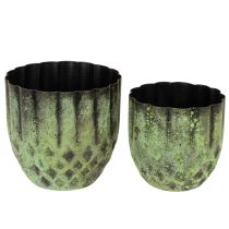 Article Pot de fleurs vintage en métal, vert, Ø 14/12 cm, lot de 2