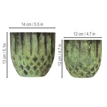 Article Lot de 2 cache-pots en métal vert effet vintage Ø14/12cm