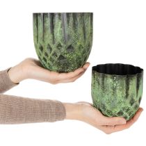 Article Lot de 2 cache-pots en métal vert effet vintage Ø14/12cm