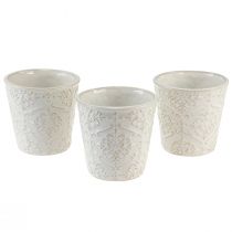 Article Jardinière Pot de Plante en Céramique Blanc Ø11cm H11cm 3pcs