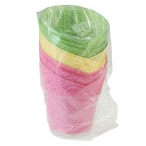 Article Jardinière papier tressé rose, jaune, vert Ø7cm H13cm 12pcs