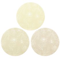 Article Dessous de verre Décoration de table Fleurs Beige Marron Ø20cm 3 Pcs