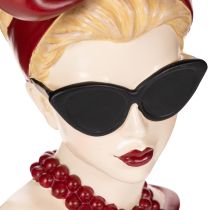 Article Vase tête femme en résine avec lunettes de soleil et collier, 30cm
