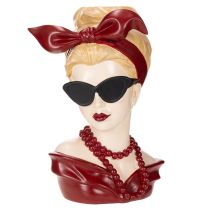 Article Vase tête femme en résine avec lunettes de soleil et collier, 30cm