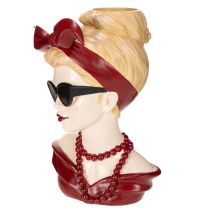Article Vase tête femme en résine avec lunettes de soleil et collier, 30cm
