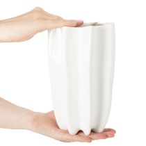Article Vase en céramique blanche ondulée 24 cm pour fleurs séchées