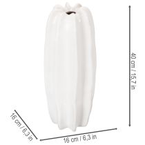 Article Vase en céramique blanche rainurée pour fleurs séchées 40 cm